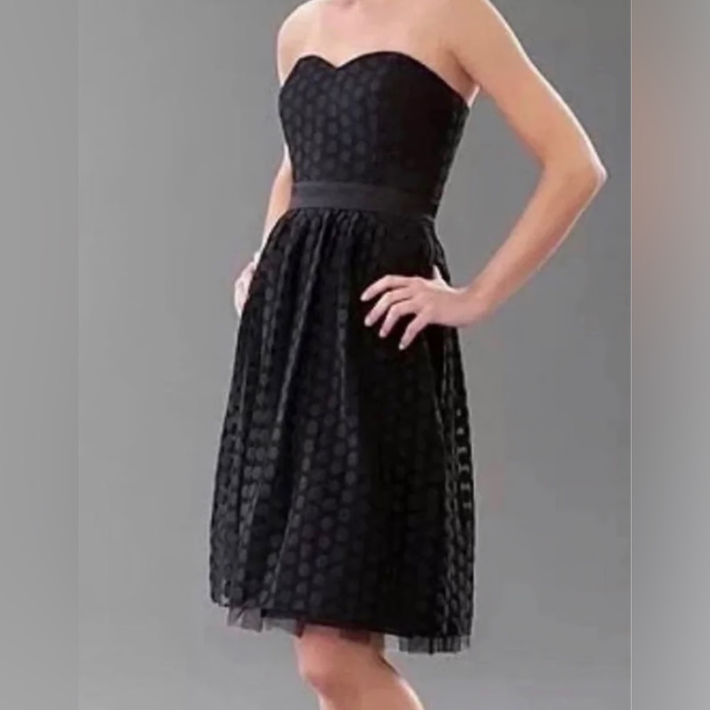 White House Black Market Black Strapless Polka Dot Cocktail Dress